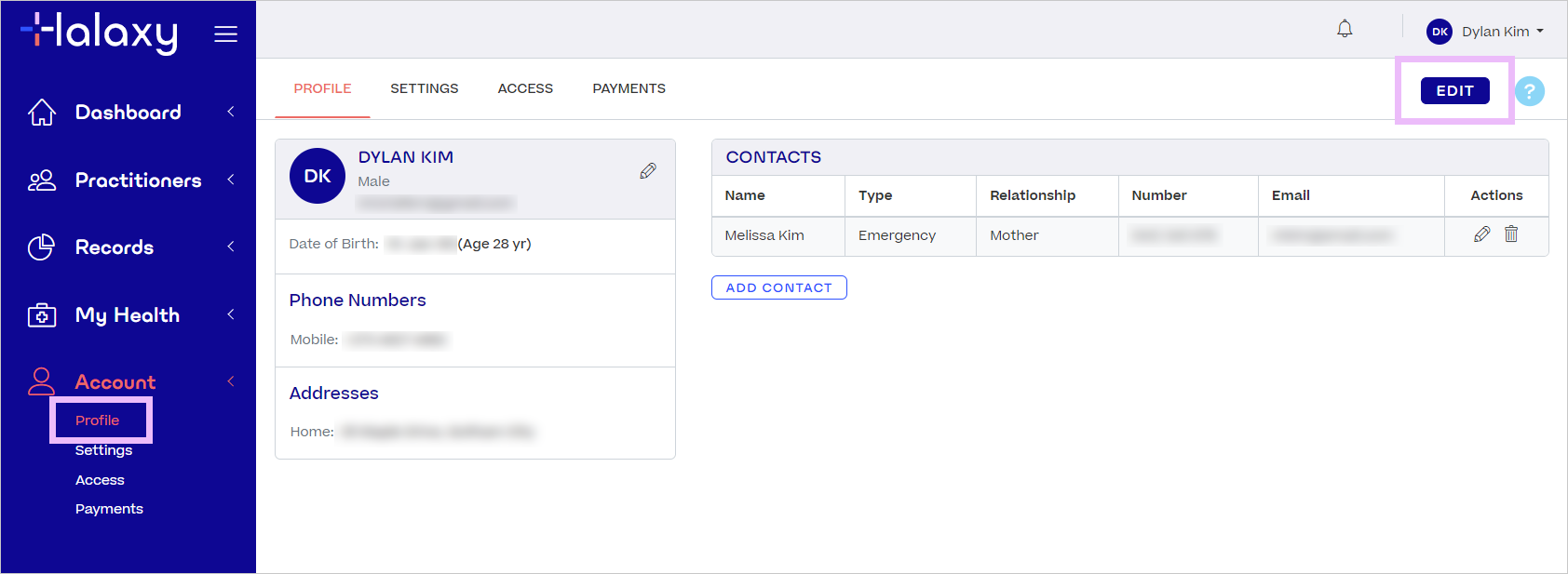 A page to edit your patient details in Halaxy